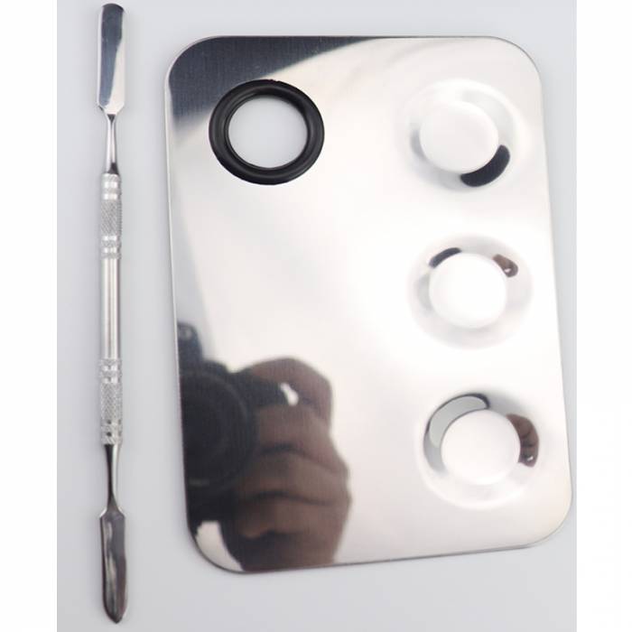 Stainless Steel 3 Well Makeup Mixer Plate-1